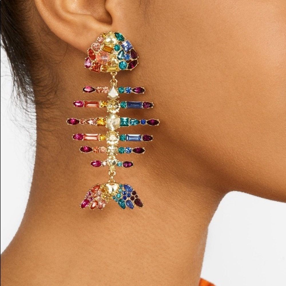 🆕 Rainbow Fish Crystal Drop earrings skeleton